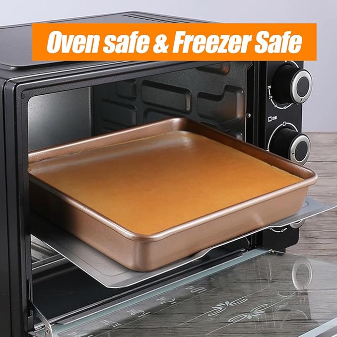 UOIENRT 2 Pack 9 x 7 Inch Baking Sheet Pans, Nonstick Baking Pan, Rectangle Cookie Sheet Brownie Cake Pan Bread Pan Toaster Oven Toaster Tray Bakeware (Easy Clean, Food Safe Stainless Steel)