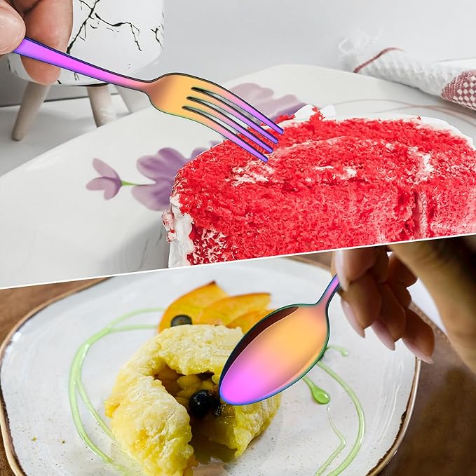 20 Piece Rainbow Silverware Set, ENLOY Colorful Stainless Steel Flatware Cutlery Set, Kitchen Utensil Set Service for 4, Include Forks Spoons Knives, Reusable, Mirror Polished, Dishwasher Safe