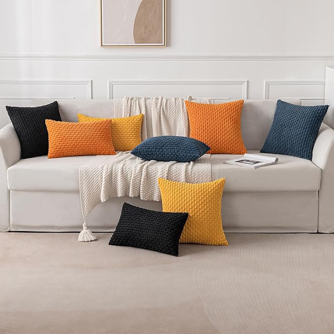 MIULEE Throw Pillow Covers Soft Corduroy Decorative Set of 2 Boho Striped Pillow Covers Pillowcases Farmhouse Home Decor for Couch Bed Sofa Living Room 20x20 Inch Golden Yellow