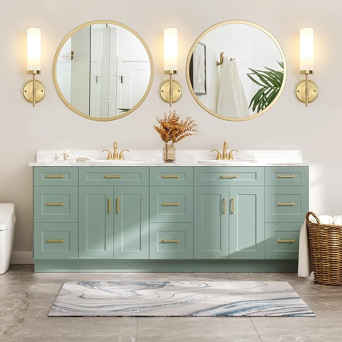 Gold Wall Sconces, Modern Bathroom Vanity Light Fixtures, Sconces Wall Decor Set of 2, Wall Lamps with Frosted Glass, Indoor Wall Lights for Bedroom Living Room Hallway