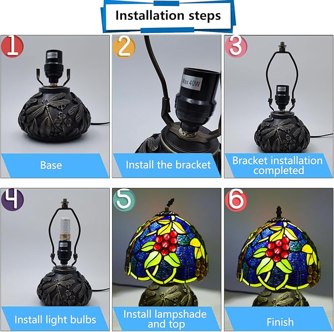 Small Tiffany Stained Glass Lamp, 3 Color Temperatures Bedside Lamp, 8 Inch Mushroom Desk Light for Bedroom Living Room Office Home Decor (Yellow Leaf Grapes)