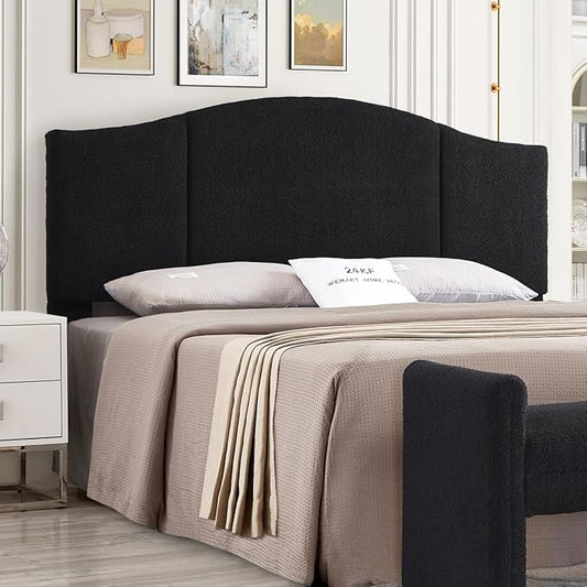 24KF Middle Century Upholstered Foldable King Headboard, Modern Boucle Teddy Fabric Headboard King/California King, 6033-K-Black