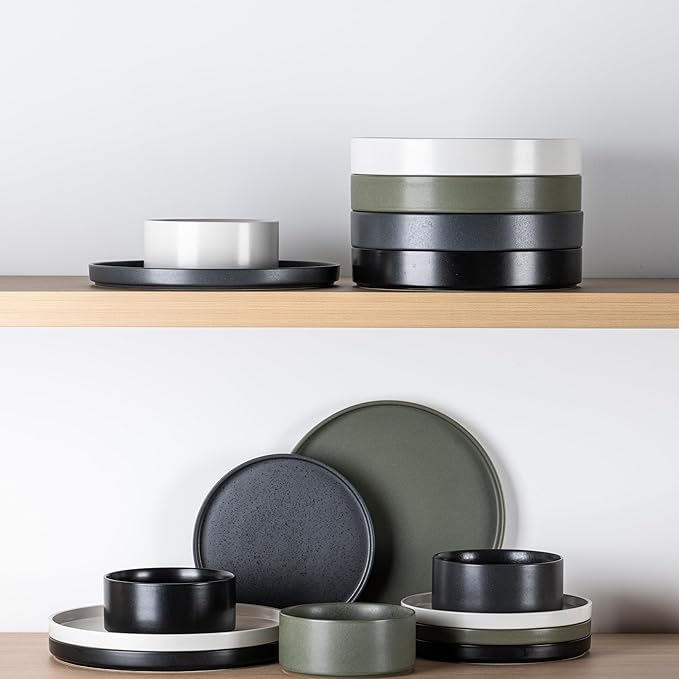 GBHOME Ceramic Dinnerware Sets for 4, Stoneware Plates and Bowls Sets, Chip and Scratch Resistant Dishes, Dishwasher & Microwave& Oven Safe Dishes sets, Reactive Glaze-Colorful