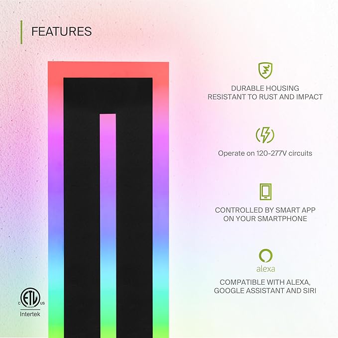 ASD LED 18" Long Wall Mount Light Fixture, Outdoor & Indoor Linear Sconce | RGBW, Smart, Waterproof, Anti-Rust, ETL Listed | 20W 950LM 2700-6500K 100-277V | Exterior Porch Lighting | Black