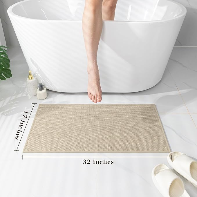 chakme Bathroom Rugs Mat 32x17, Ultra Thin Non Slip Bath Mat Quick Dry Absorbent Bath Mat for Bathroom Floor, (Light Beige, 32"x17")