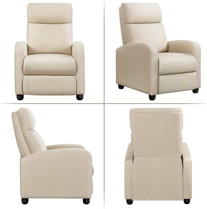 Yaheetech Modern Fabric Recliner Chair Sofa Adjustable Single Sofa with Thicker Seat Cushion and Backrest for Living Room Home Theater, Beige