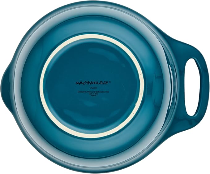 Rachael Ray Ceramics Nesting Mixing Bowl Set with Pour Spout, 1 Quart and 2 Quart, Teal