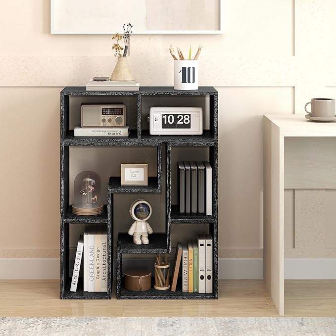 Giantex Free-Combination TV Stand for Bedroom - Entertainment Center for 50 55 60 65 Inch TV, 3-Piece Media Console Table with Storage Cubes, Deformable Open Storage Bookcase Shelf (Black Wood Grain)