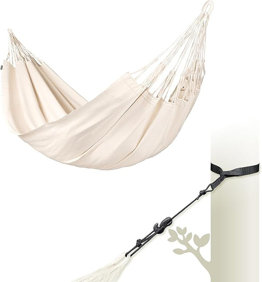 LA SIESTA® Modesta Organic Cotton Hammock & Wall Mount Kit for Walls Ceilings & Square Beams - Indoor Outdoor Hammock Swing, Portable Hammock for Outside Patio Bed - 2 Person Hammock, XL King, Latte