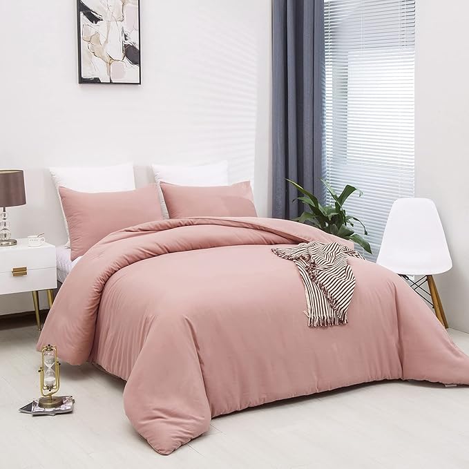 Cottonight Pink Comforter Set King Women Blush Pink Bedding Comforter Set Light Pink Solid Color Dusty Rose Quilts Blanket Breathable Soft Comforter Set