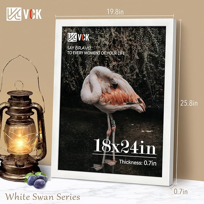 VCK 18x24 Poster Frame Set of 1 - White, Textured Exclusive Solid Wood Picture Frames with Polished Plexiglass