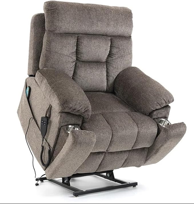 Large Power Lift Recliner Chair with Massage and Heat for Elderly, 26in Extra Wide Recliner Chair with Cup Holder Support Big and Tall People, 400lbs Capacity Adults (Dark Brown)