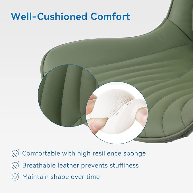 YOUNIKE Office Chair, Armless Desk Chair Computer Chair with Wheels, Modern Upholstered PU Leather Task Chair, Rolling Adjustable Swivel Home Office Desk Chair, Dark Green