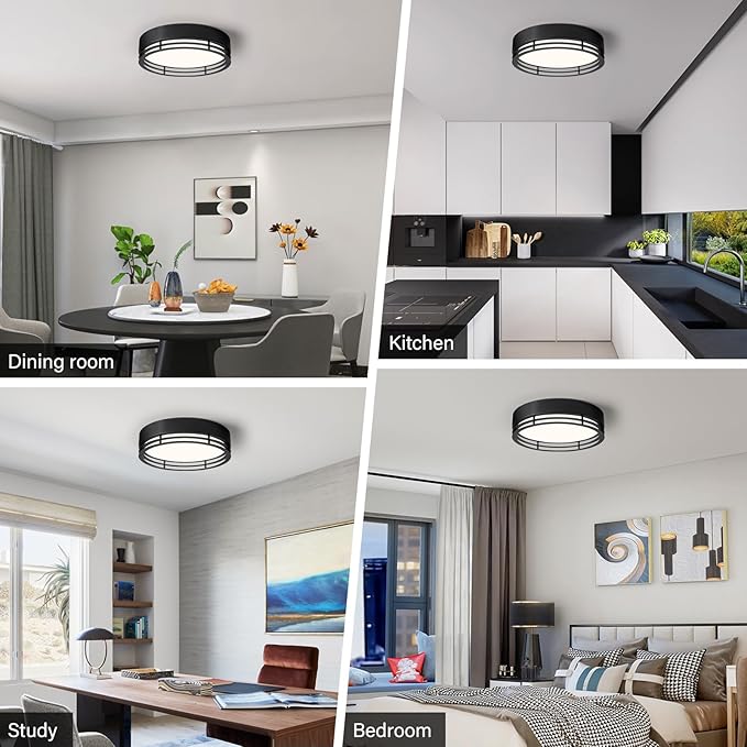 Dimmable Black Flush Mount Ceiling Light, Modern Round LED Ceiling Lights Fixture, Kitchen Flushmount Light for Bedroom Hallway Kitchen 2700 K-6000 K 5CCT