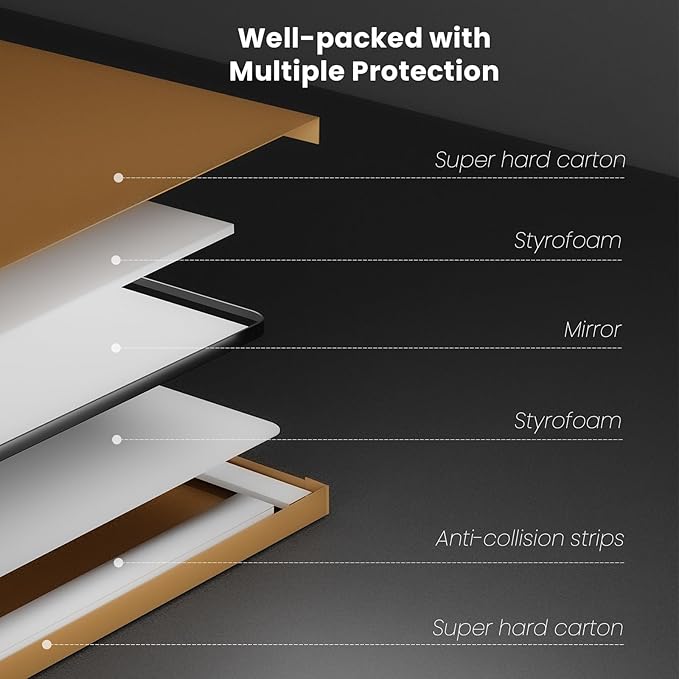 Gold Bathroom Mirror, 60x30 Inch Brushed Gold Metal Frame Mirror for Wall, Rounded Rectangle Bathroom Vanity Mirror, Tempered Glass, Anti-Rust, Horizontal/Vertical