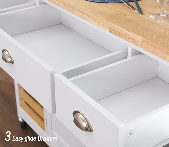 PHI VILLA Kitchen Island Cart on Wheels - Rolling Kitchen Table with Storage
