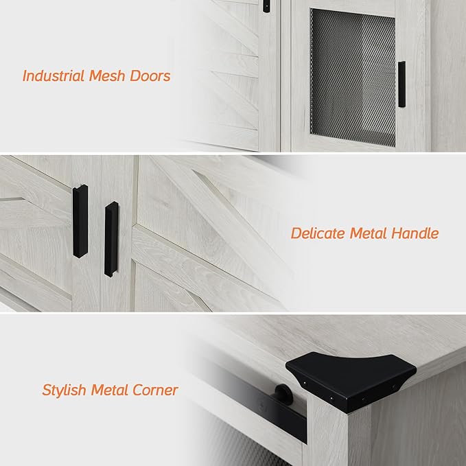 WAMPAT Modern Wood Entertainment Center for ups to 100 inch TV, Set of Two 70" Sliding Barn Door Media TV Console Table with Storage Shelf for Living Room Bedroom，Antique White