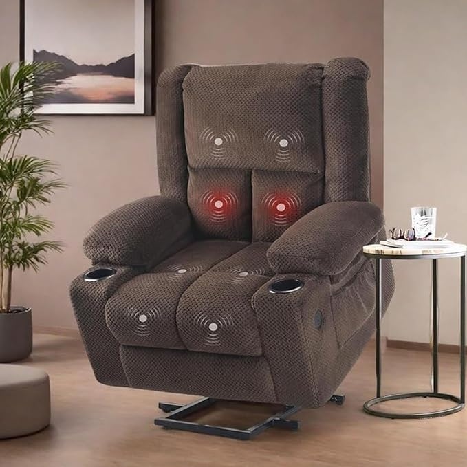 Electric Power Lift Recliner Chair,Reclining Chair with 8 Massage,2 Cup Holders,Side Pockets,USB Charge Port,Remote Control for Living Room,Bedroom,Chocolate