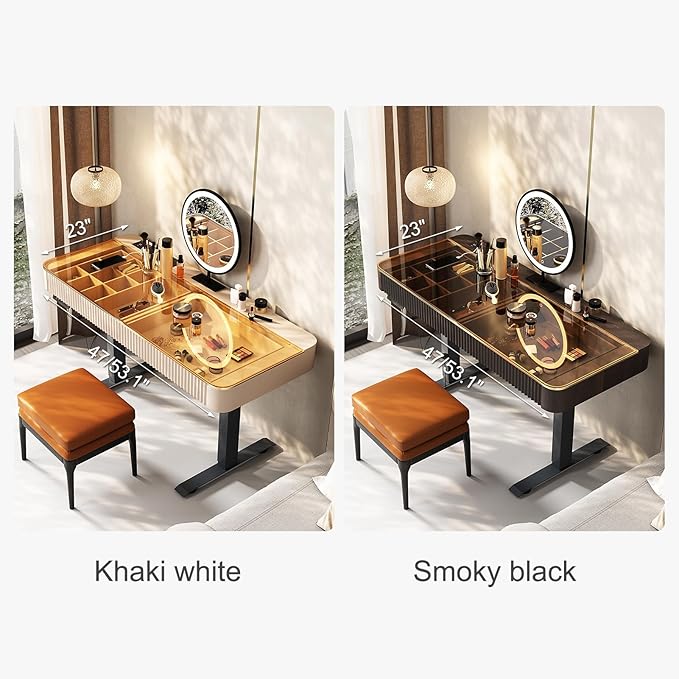 Lartis Vanity Table with Stool,Electric Lift Vanity Desk,Vanity Set，Up and Down Desk, Standing Vanity with Drawer