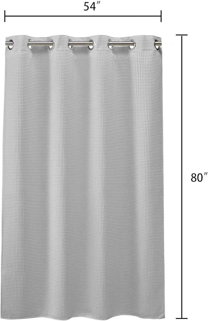 River Dream Stall Waffle Weave Shower Curtain with Snap-in Liner,Cotton Blend Fabric Heavy Duty,No Hooks Needed Shower Curtain for Bathroom,Hotel Quality Shower Curtain Set,Grey,54x80 inches