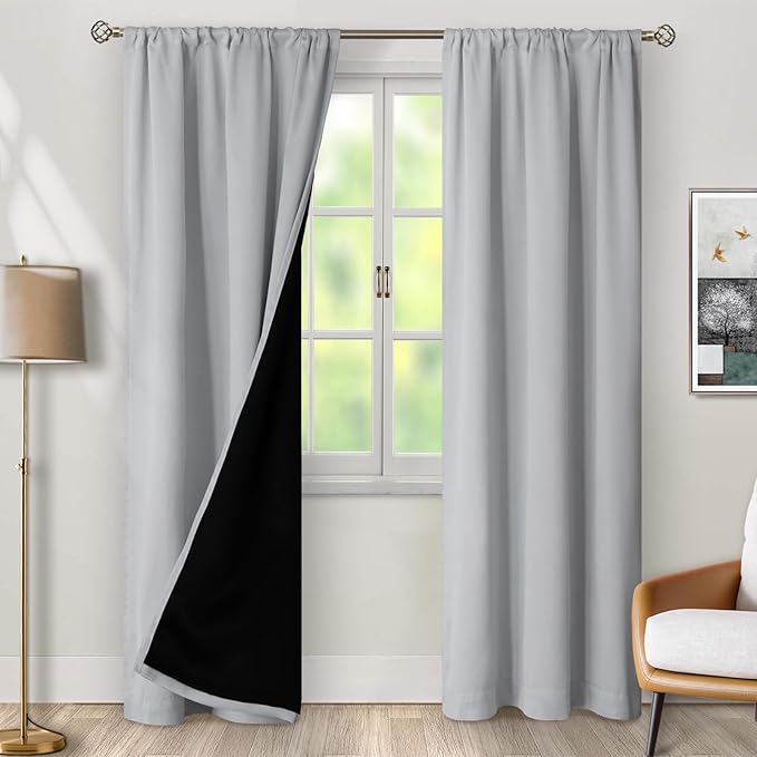 BGment Light Grey 100% Blackout Curtains for Bedroom, Black Out Living Room 84 inch Panels with Thermal Liner, Rod Pocket and Back Tab Double Layer Room Darkening Drapes, 2 Panels,Each 38 x 84 Inch