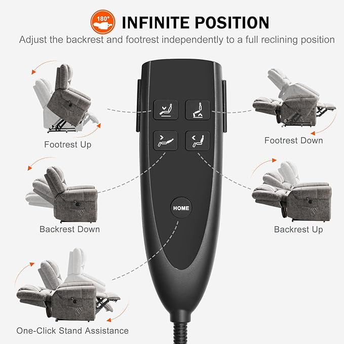 CDCASA Dual Motor Lay Flat Lift Chairs Recliners for Elderly with Massage and Heat, Breathable Leather Infinite Position Large Sleeping Electric Power Lift Chair Recliner, Set of 2, Grey
