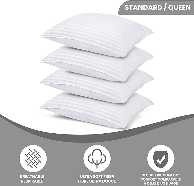 Utopia Bedding Bed Pillows for Sleeping Queen Size (White), Set of 4, Cooling Hotel Quality, for Back, Stomach or Side Sleepers