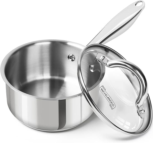 MICHELANGELO 1.5 QT Saucepan with Lid, 18/10 Stainless Steel Sauce Pan with Tri-Ply Bottom, Small Saucepan 1.5 Quart Sauce Pot, Induction Compatible