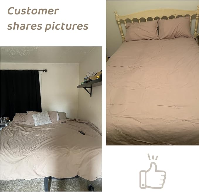 Sanracie Cotton Comforter Set Queen,Linen Like Textured Bedding Comforter for Queen Size Bed 3 Pieces(1 Solid Comforter and 2 Pillowcases) Soft Lightweight Bedding Set