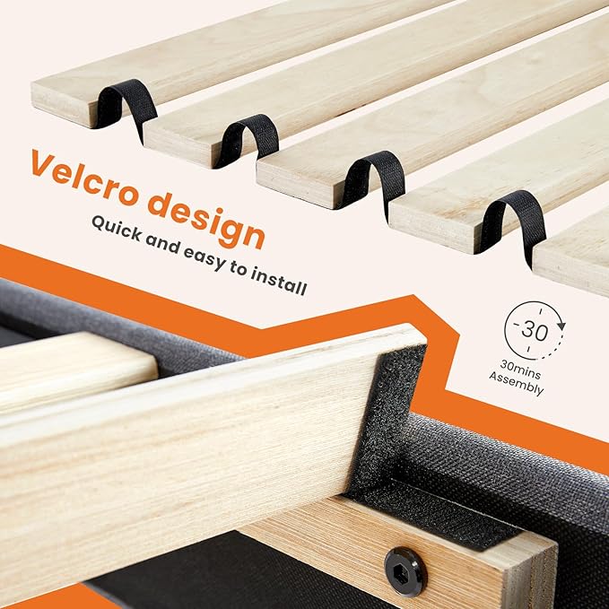 Sweetcrispy Queen Size Bed Frame - Fabric Upholstered Platform Bed with Headboard, 800LBS Sturdy Wooden Slats Support, No Box Spring Needed, Noise Free, Easy Assembly, Grey