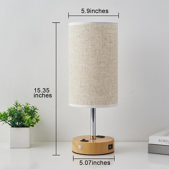 Table Lamp with Motion Sensor or Constant on Mode, USB Lamp Include One LED Bulb, Built in 1 USB Port & 1AC Outlet, Bedside Lamp Idea for Bedroom, Hallway, Bath Room