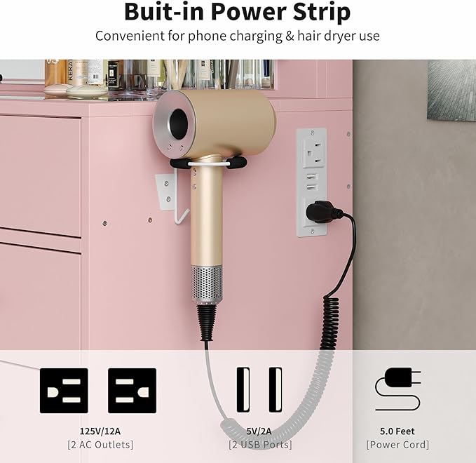 Vanity Desk, 11 Drawers Makeup Vanity with Power Outlet, Vanity Table with Mirror and Lights, 3 Color Lighting Modes, Dressing Table for Bedroom (Pink)