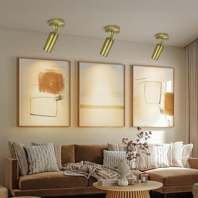 Brass Ceiling Spotlight, Hardwired LED Ceiling Spot Lights, Flush Mounted Directional Ceiling Light, Indoor Spotlight Fixtures, Adjustable Monopoint Spot Lights for Living Room Dining Room