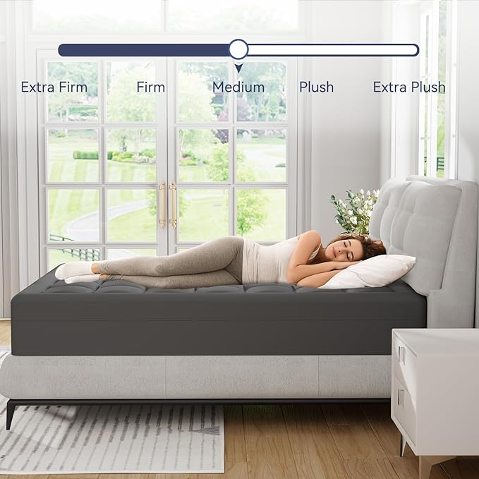 ELEMUSE Dual Layer 3 Inch Memory Foam Mattress Topper Queen, 2 Inch Cooling Gel Memory Foam Plus 1 Inch Down Alternative Pillowtop Mattress Pad with Cooling Cover, Soft Comfort Support, Grey