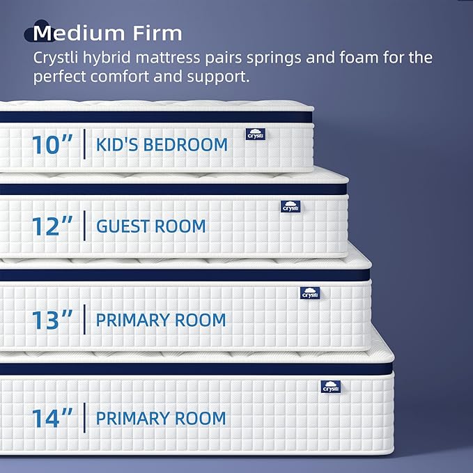 Crystli Full Mattress, 13 Inch Full Size Mattress Bed in A Box, Medium Firm Hybrid with Zero Pressure Foam, Innerspring for Pressure Relief, CertiPUR-US Certified