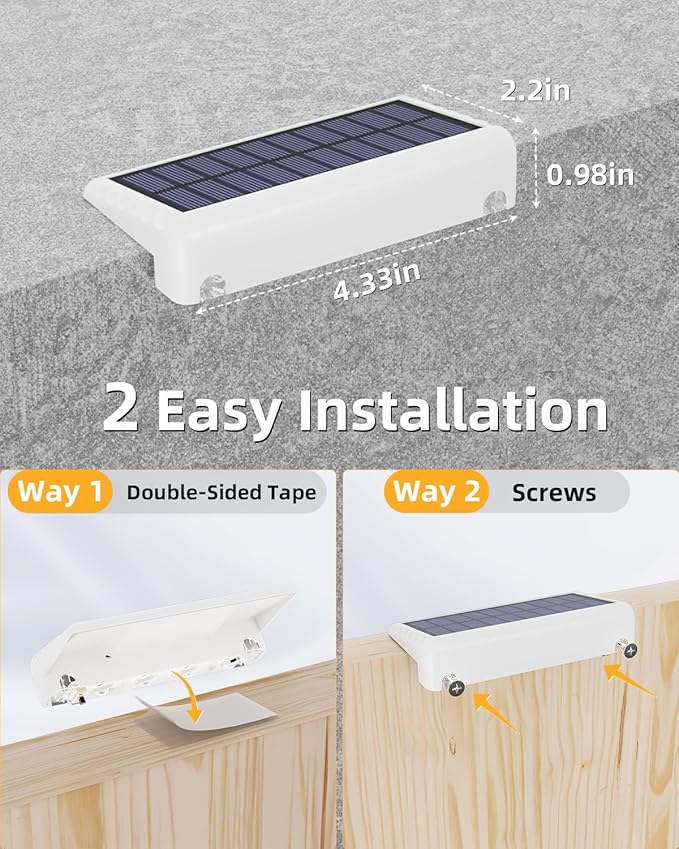 VOLISUN Solar Deck Lights 12 Pack, Warm White Glow LED Large Size Lamp, IP65 Waterproof Step Lights Outdoor for Deck, Step, Fence, Railing, Wall and Stairs (White)