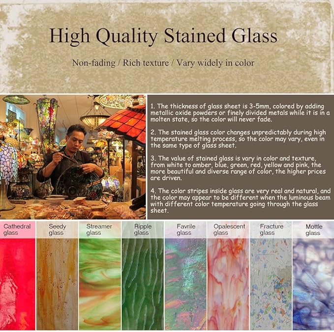 Bieye L10805 Pink Wisteria Tiffany Style Stained Glass Table Lamp, 14" W x 22.5" H