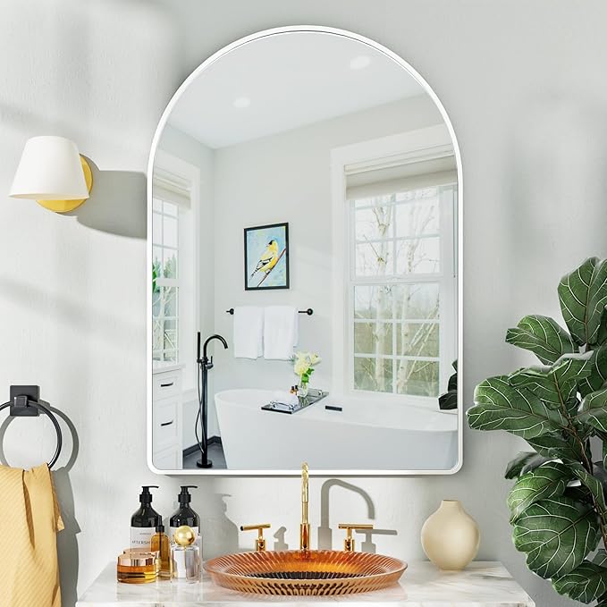 Suidia 24" x 36" Bathroom Mirror, Bathroom Vanity Mirror Metal Framed, Wall-Mounted Mirrors for Bedroom, Living Room, Entryway, Hallway, White, Arch Style
