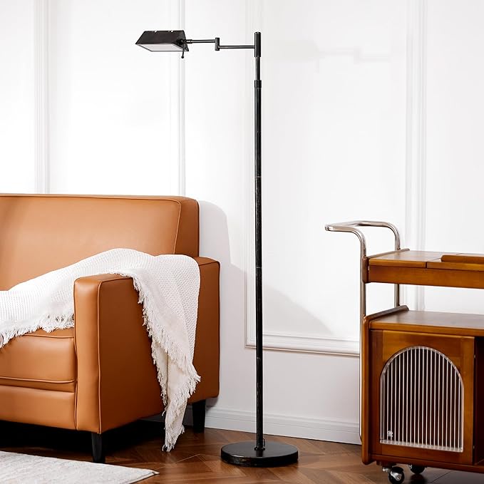 VONLUCE Dimmable LED Floor Lamp, 56" Floor Lamp for Living Room with Adjustable Height Swing Arms 3 Color Temperatures, Industrial Standing Pole Lamp for Bedroom Reading, Rustic Black