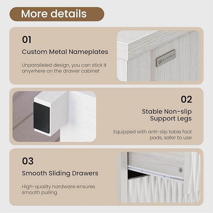 6 Drawers Dresser, 43.7" Tall Drawers for Bedroom, Extra-Thick Tabletop & Frame, Modern Chest of Wood Drawer Organizer for Bedroom, Living Room, Hallway, Closet, Beigewhite