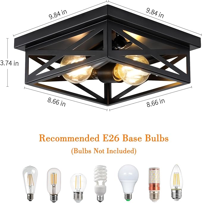 2Pack Vintage Farmhouse Flush Mount Ceiling Light Fixtures, 2-Light Hallway Kitchen Ceiling Light, Industrial Farmhouse Light Fixtures Ceiling Mount for Bedroom