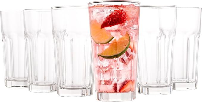 Vikko Drinking Glasses, 11 Ounce Glass Cups, Durable Glasses Drinking Set of 6, Tall Water Glasses, Stackable Highball Glasses, Heavy Base Tumblers & Water Glasses, Dishwasher Safe Cups