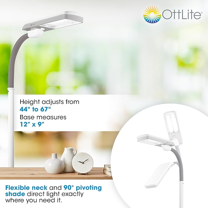 OttLite Standing Floor Lamp with Adjustable Neck, Pivoting Shade Multiuse Lamp - 36w Compact Fluorescent Lamp for Bright Natural Daylight - Modern Home Decor, for Living Room, Reading, Dorm & Office