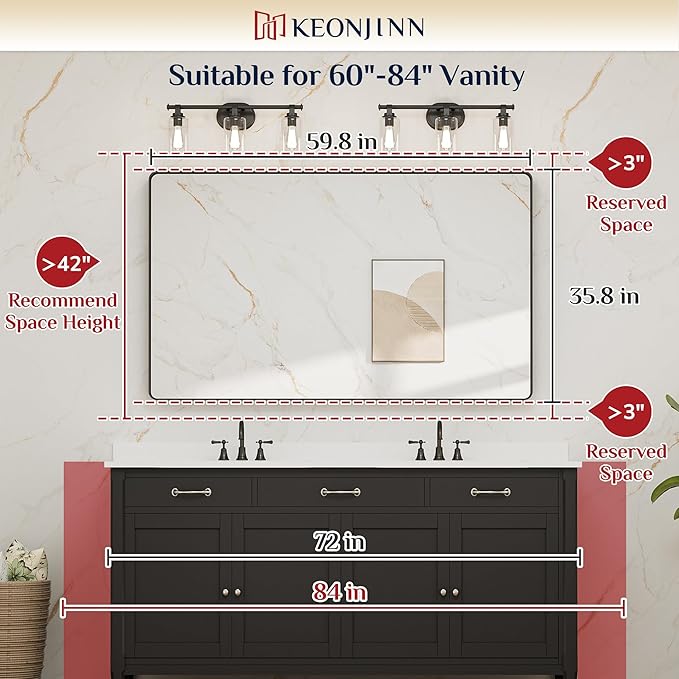Keonjinn Brushed Nickel Mirror 60 x 36 Inch Large Silver Bathroom Mirror for Over Sink, Rounded Rectangle Farmhouse Vanity Mirror with Metal Frame, HD Tempered Glass Wall Mirror(Horizontal/Vertical)