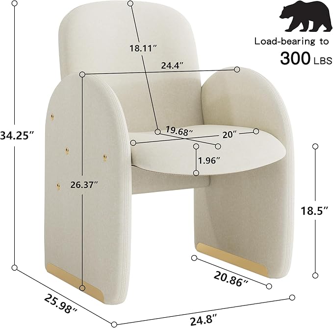 YOUTASTE Oversized Accent Chair for Living Room Bedroom Office, Upholstered Mohair Armchair with Wood Frame and Gold Metal Legs, Mid-Century Modern Lounge Chair, Beige