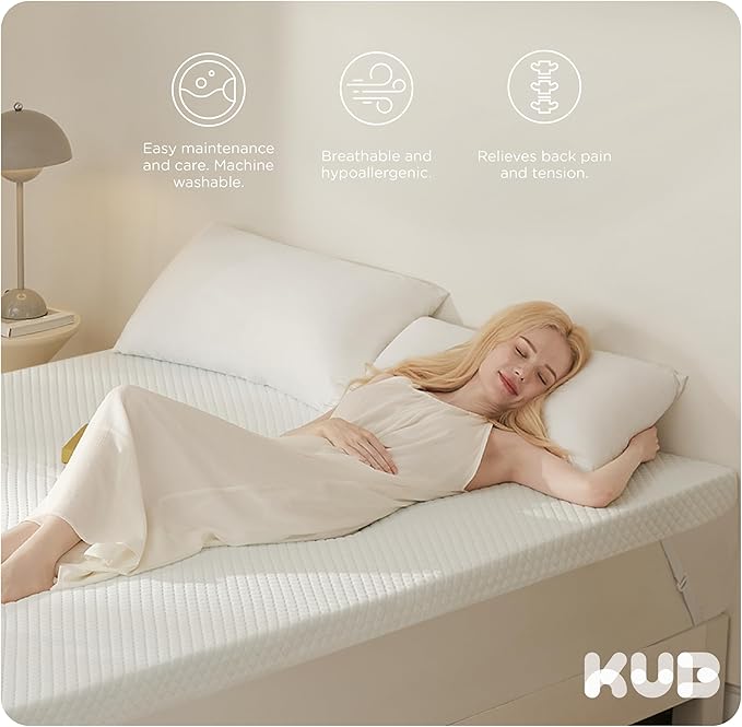 KUB Extra Firm Memory Foam Mattress Topper King Size 78x80 Inch 3 Inch-Cooling Pain Relief Mattress Pad White