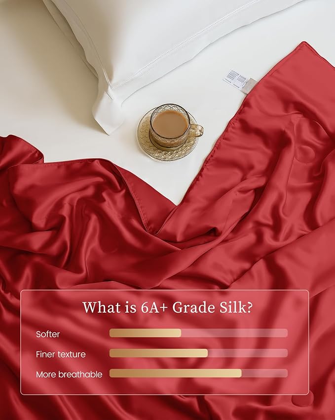 THXSILK Silk Blanket, 100% Mulberry Silk Cooling Throw, Soft and Lightweight Blanket for Bedroom, Sofa, Travel, All-Season (Red, Queen)