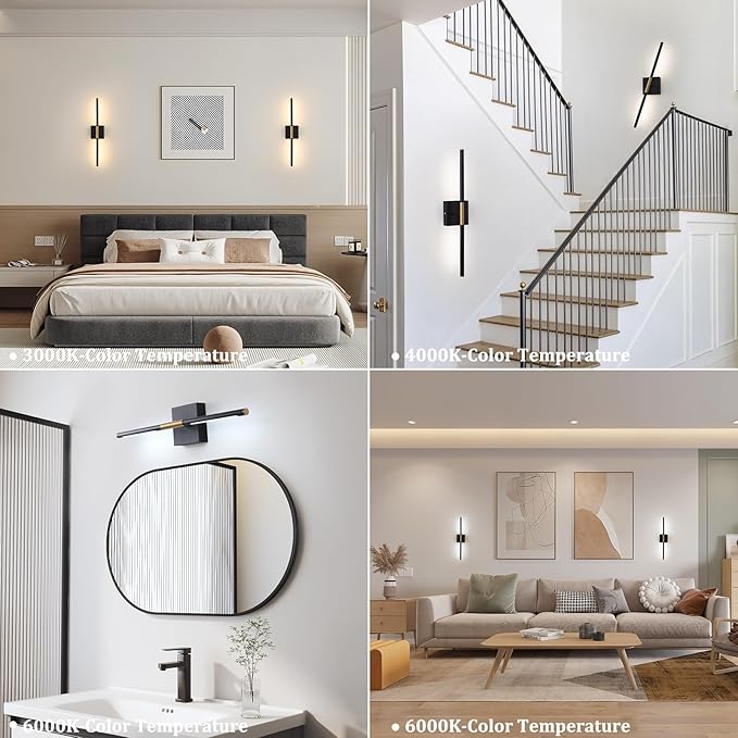 Battery Operated Wall Sconce Set of 2, 8000mAh Wireless Wall Sconces, 3000K-6000K Dimmable, 350°Rotate, Indoor Wall Lights with Remote for Bedroom Living Room Bathroom, Black Gold, 23.6 Inch