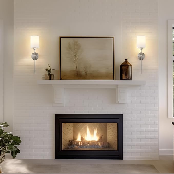 Battery Operated Wall Sconces Set of Two,Wireless Rechargeable Wall Light With Remote Control, Dimmable, 1800K/3000K/4000K/6000K/RGB, Timer, for Living Room, Bedroom, Fireplace, TV, 23.6 Inch, Nickel