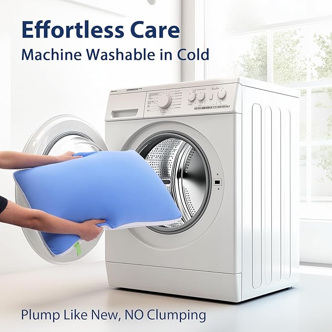 Pillows King Size Set of 2 Soft, Luxury Hotel Down Alternative Cool Bed Pillow 2 Pack for Side Back Stomach Sleepers, Gusseted Supportive, Machine Washable, Cooling Blue, 20" x 34"